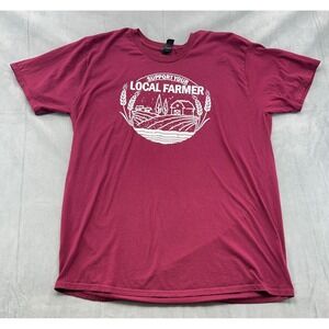 Support Your Local Farmer Hanes NanoT Mens 2XL Graphic TShirt Burgundy Maroon